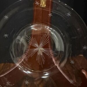 Vintage Atomic Starburst Etched Crystal Plates Celestial MCM Glass Set